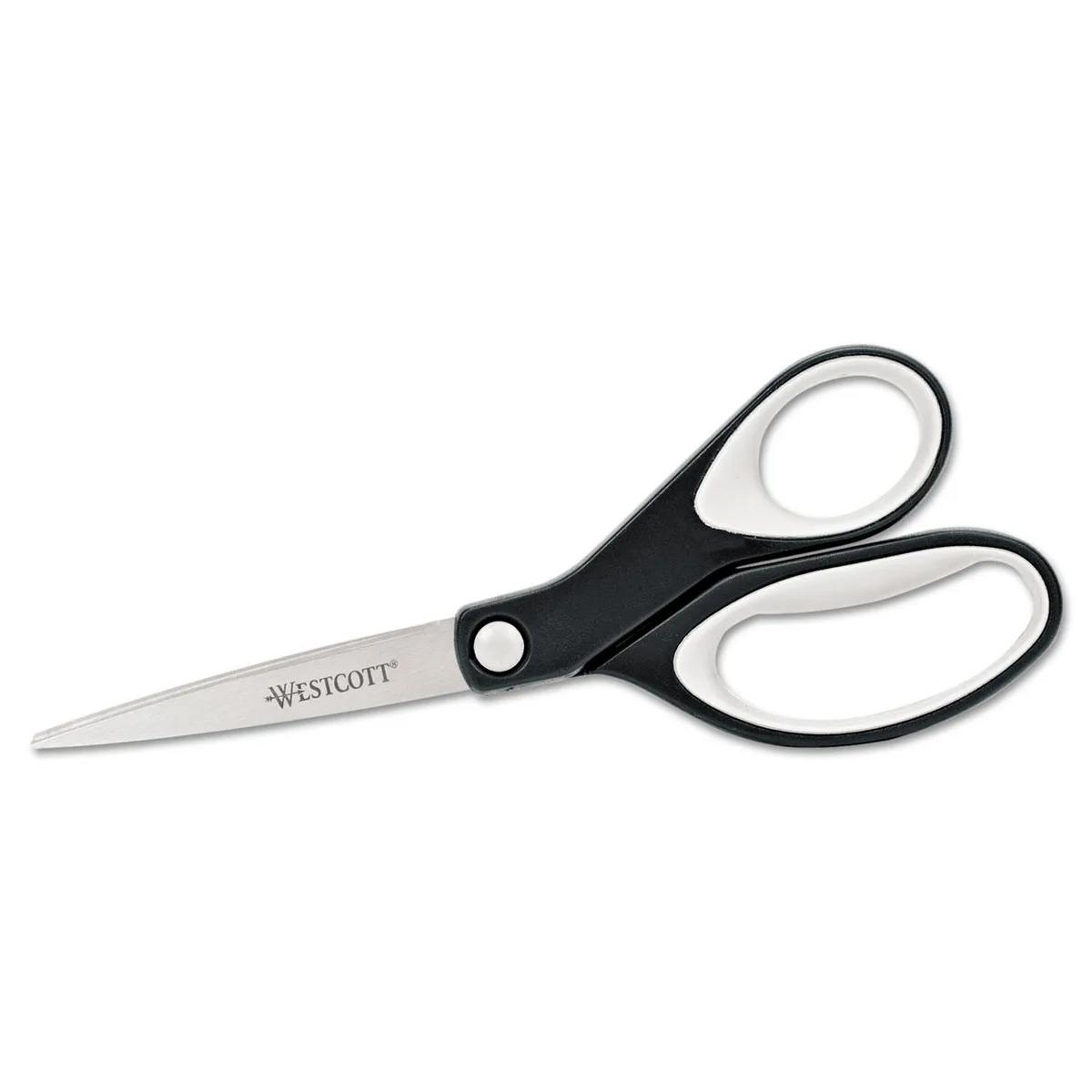 Westcott 8 inch scissors with black and grey cushioned handles and stainless blades