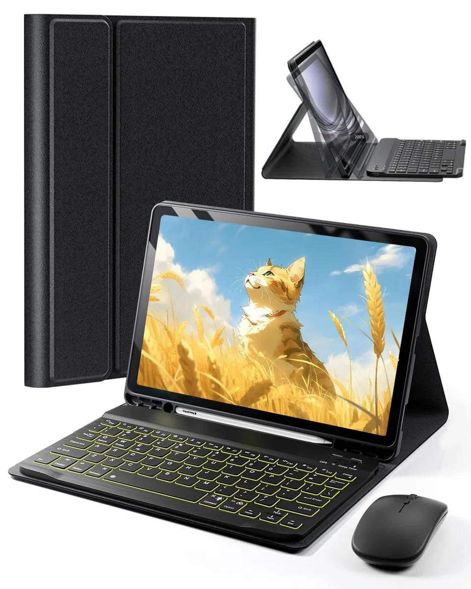 ARENTI ARENTI 2 in 1 accessory iPad Air 11-inch M3 M2 5th 4th Gen backlit keyboard pencil holder mouse Black — product photo