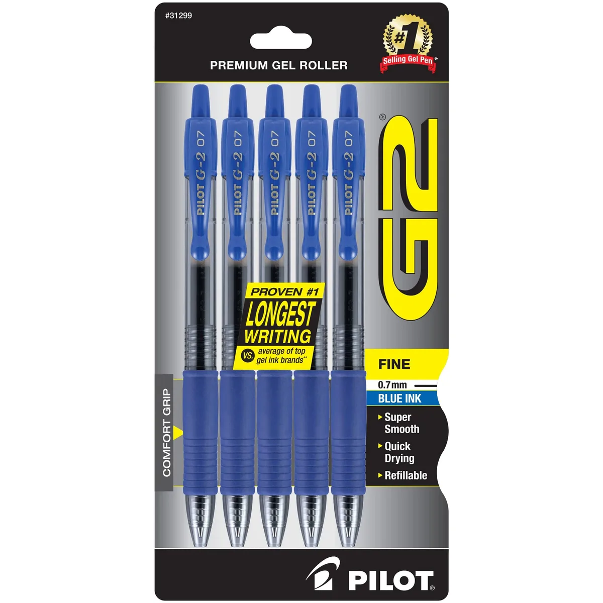  Pilot G2 Premium Gel Roller Pen .7 mm Blue Refillable Pack of 5 — product photo