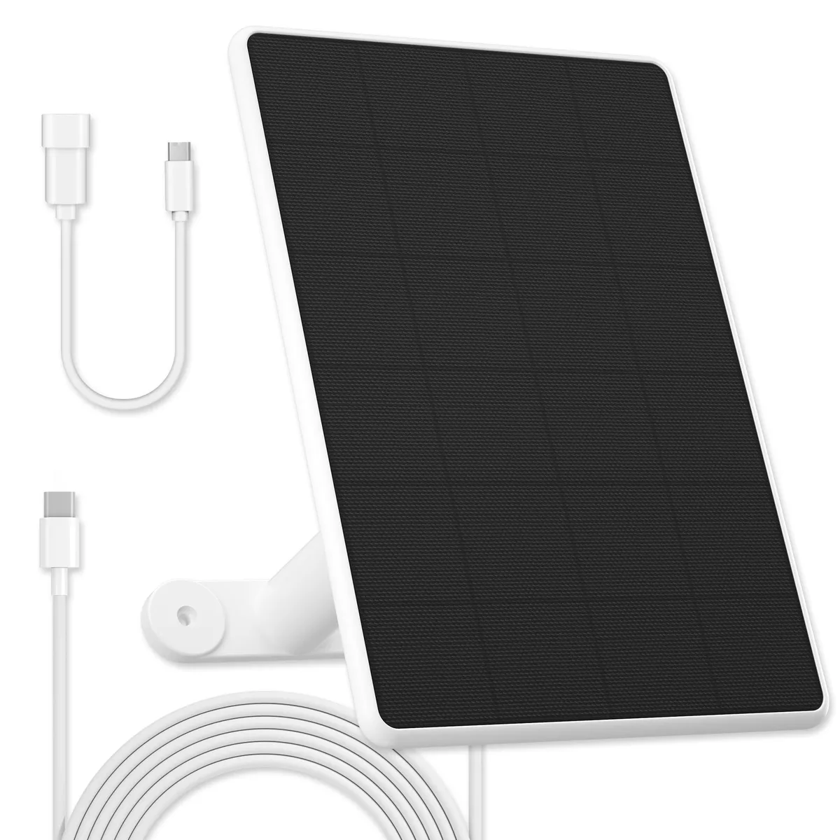 Black rectangular solar panel with 360° adjustable mount and 10ft cable