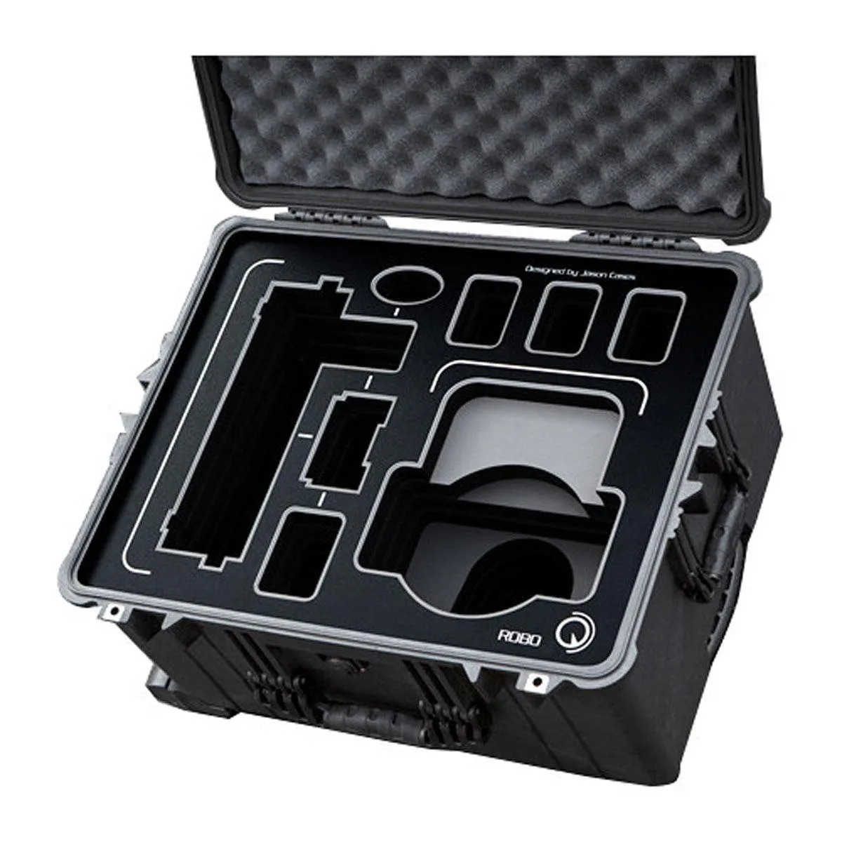 Black hard case 1620 with wheels and pull-out handle, laser-cut foam interior for Panasonic HE130 Robo and RP120 Controller