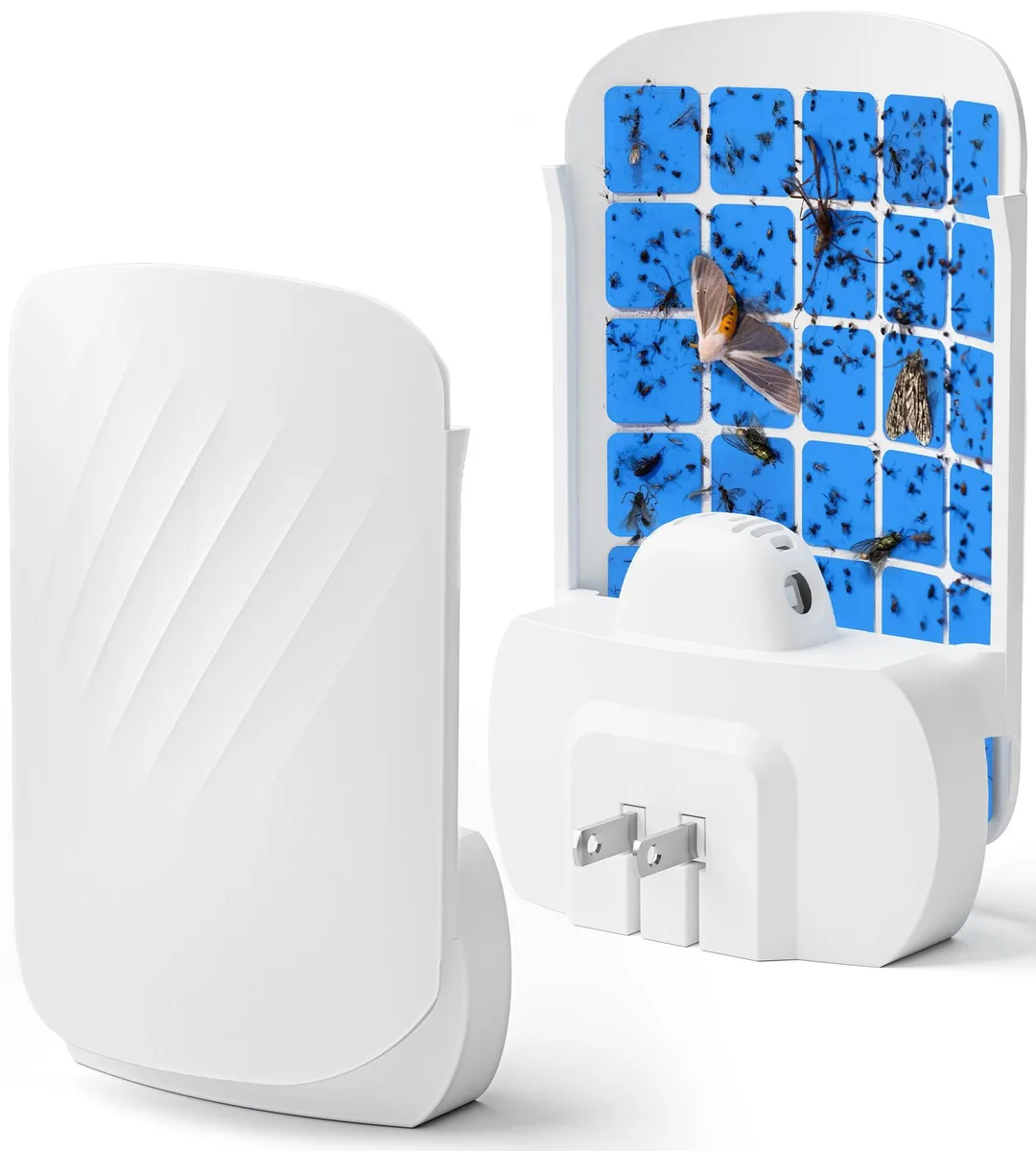 White plug-in insect trap with UV light and two sticky refill cards