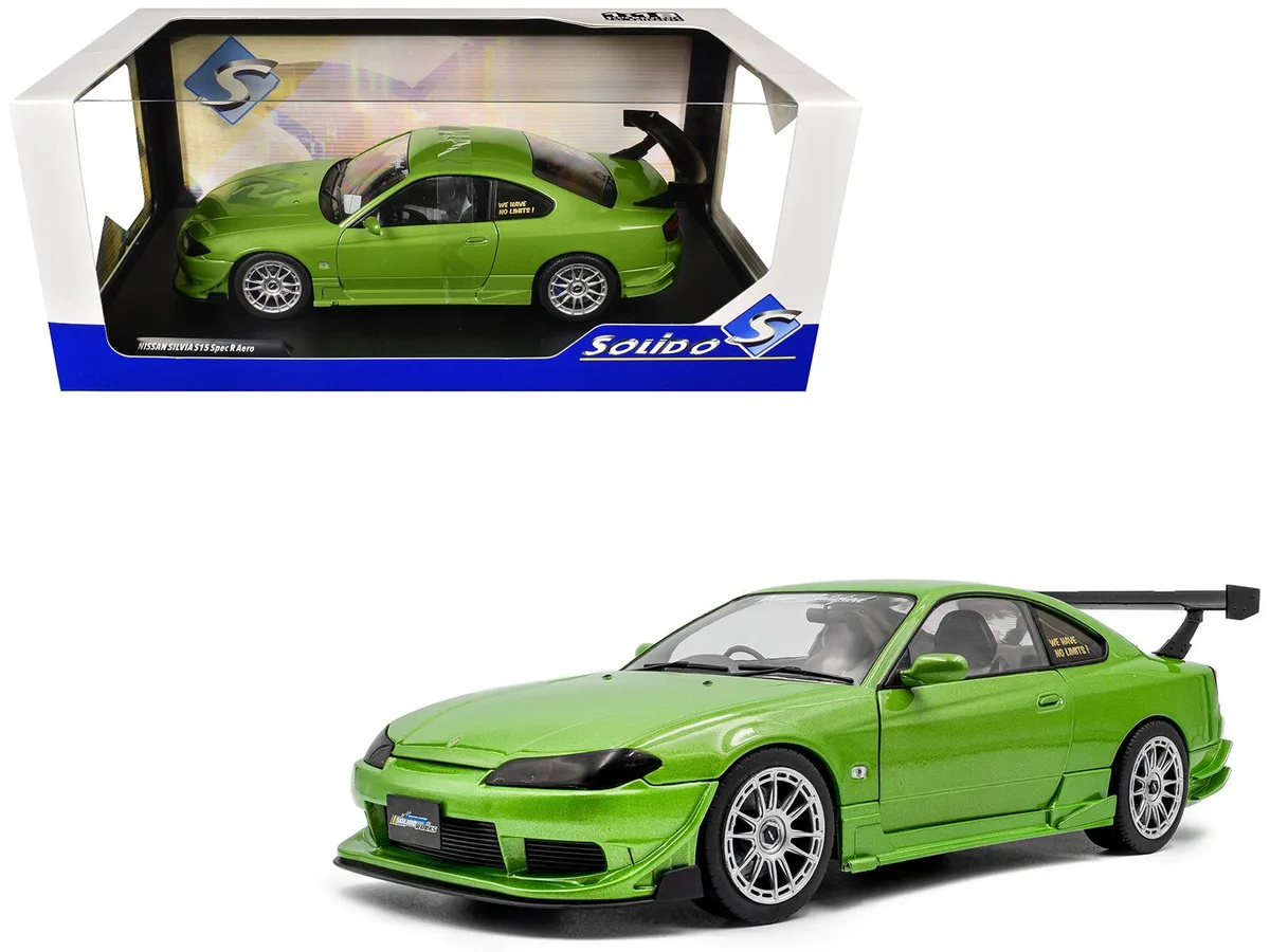 Solido Solido 1999 Nissan Silvia S15 Spec-R Aero RHD "Never Satisfied" Green Metallic 1/18 Diecast Model Car — product photo