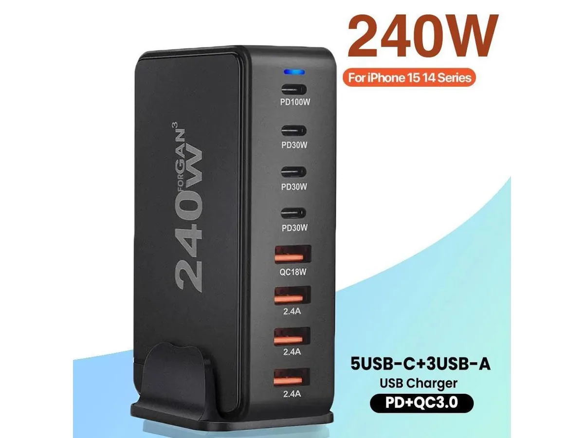IXJYLCPC IXJYLCPC 8 Port USB C Charging Station 240W GaN Charger 3.0 — product photo
