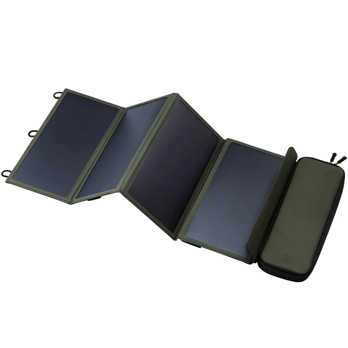 Foldable four-panel solar charger in ripstop nylon with adjustable stands