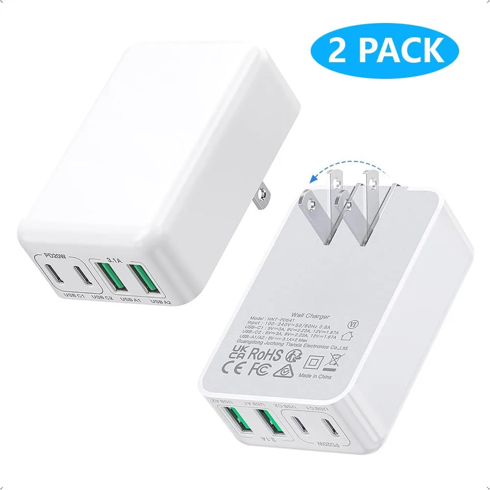 AUTYUE AUTYUE HNT-PD541 40W 4-Port USB-C Charger White 2-Pack — product photo