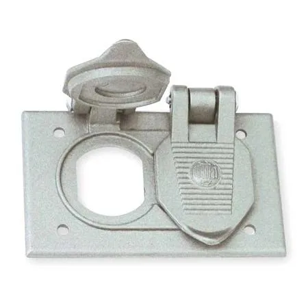 Hubbell Incorporated Hubbell Incorporated FCLA2 Weatherproof Cover 1 Gang Aluminum Duplex Receptacle Gray video accessory — product photo