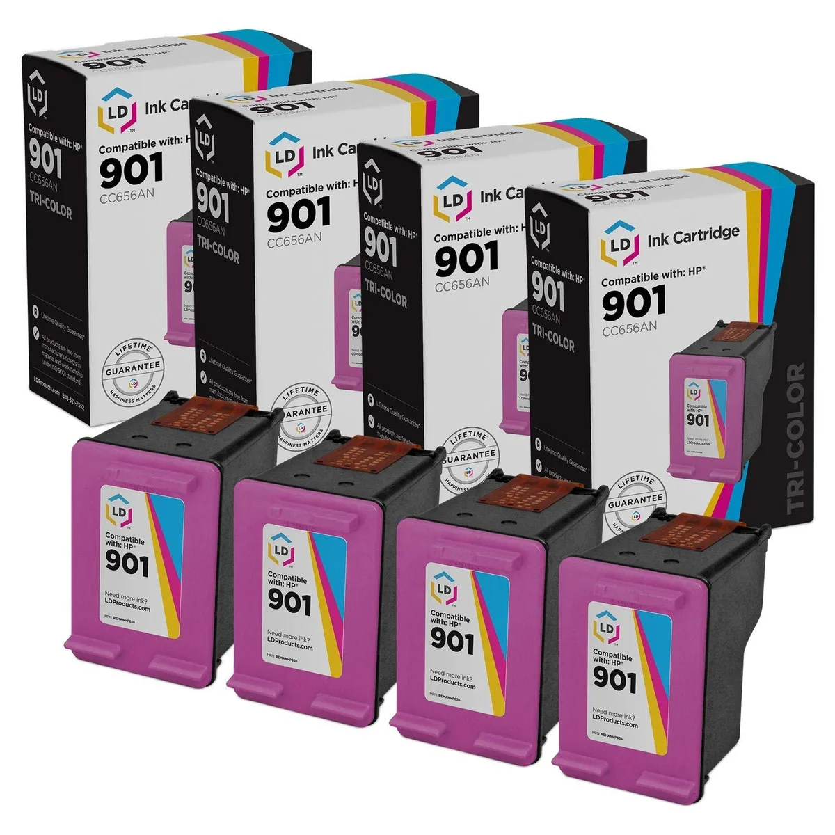LD Products LD Products HP 901 CC656AN Tri-Color Ink Cartridge 4-Pack — product photo
