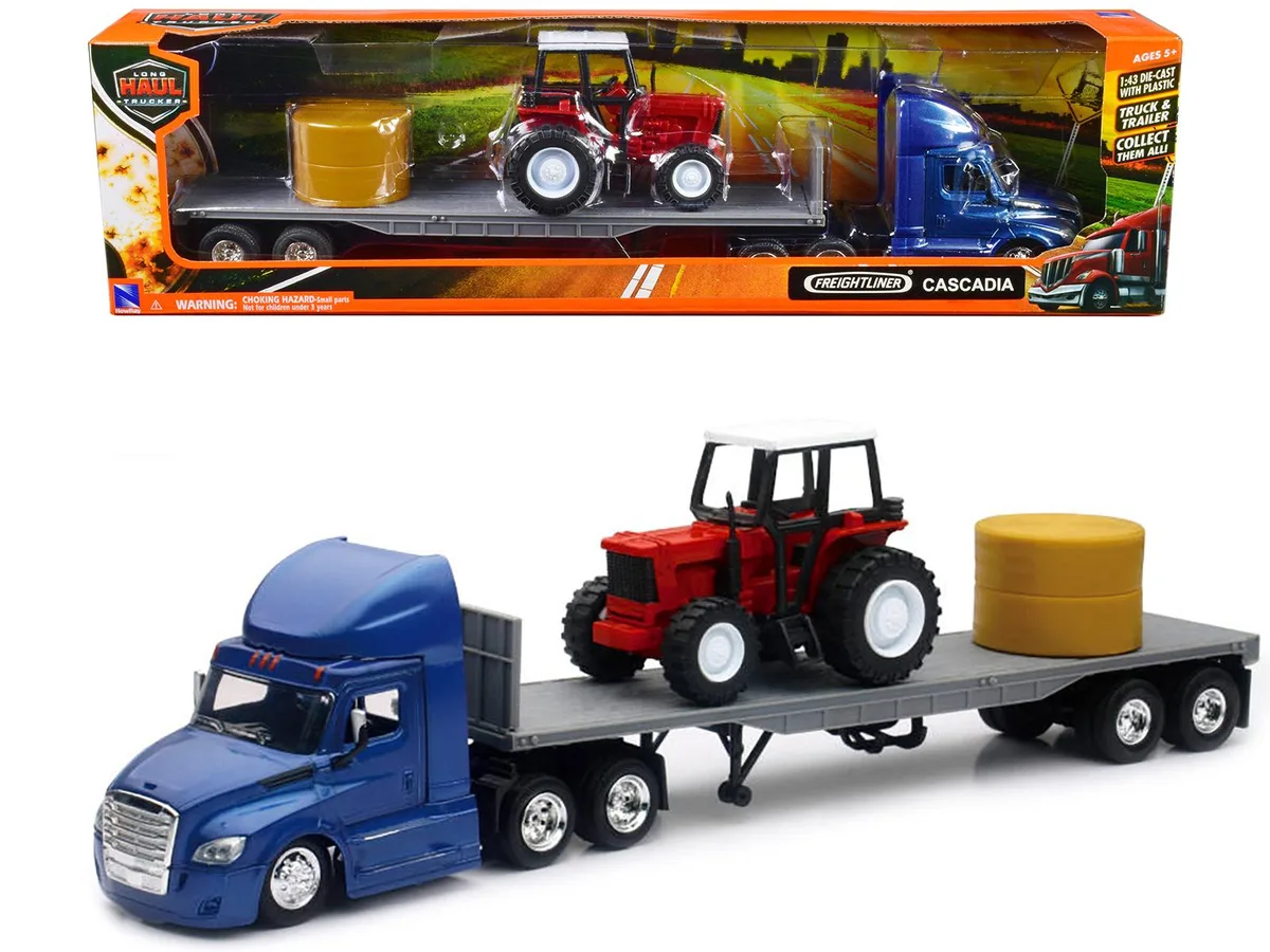 New Ray Toys New Ray Toys Freightliner Cascadia Flatbed Trailer Farm Tractor Hay Bales 1/43 Diecast — product photo