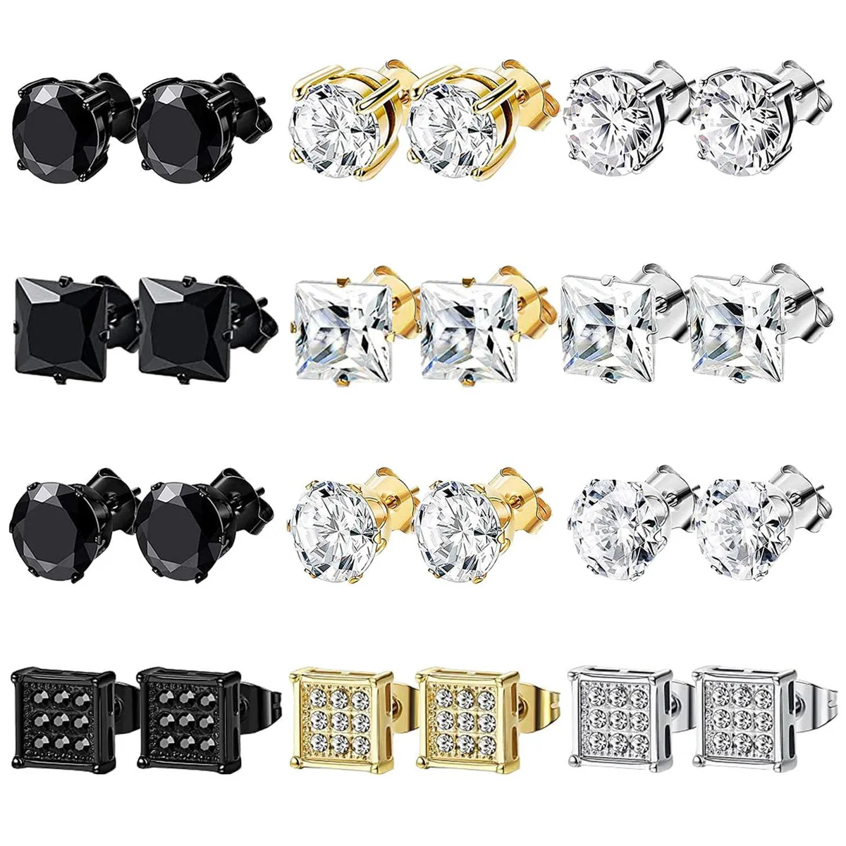  NEWITIN 12 Pairs Stainless Steel Cubic Zirconia Stud Earrings Unisex 316L 20G — product photo