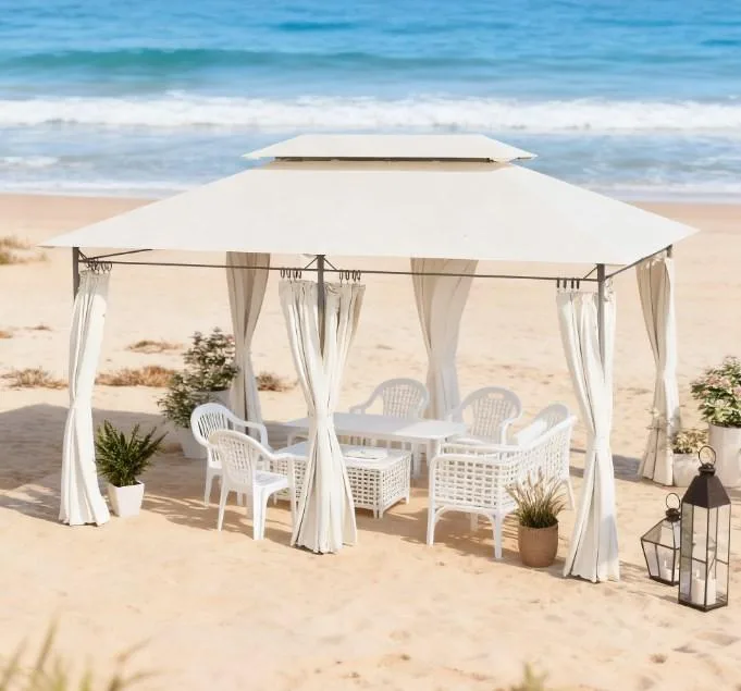 Bullride Bullride Double Roof Patio Gazebo Cream White 156.3" x 116.9" x 104.3 — product photo
