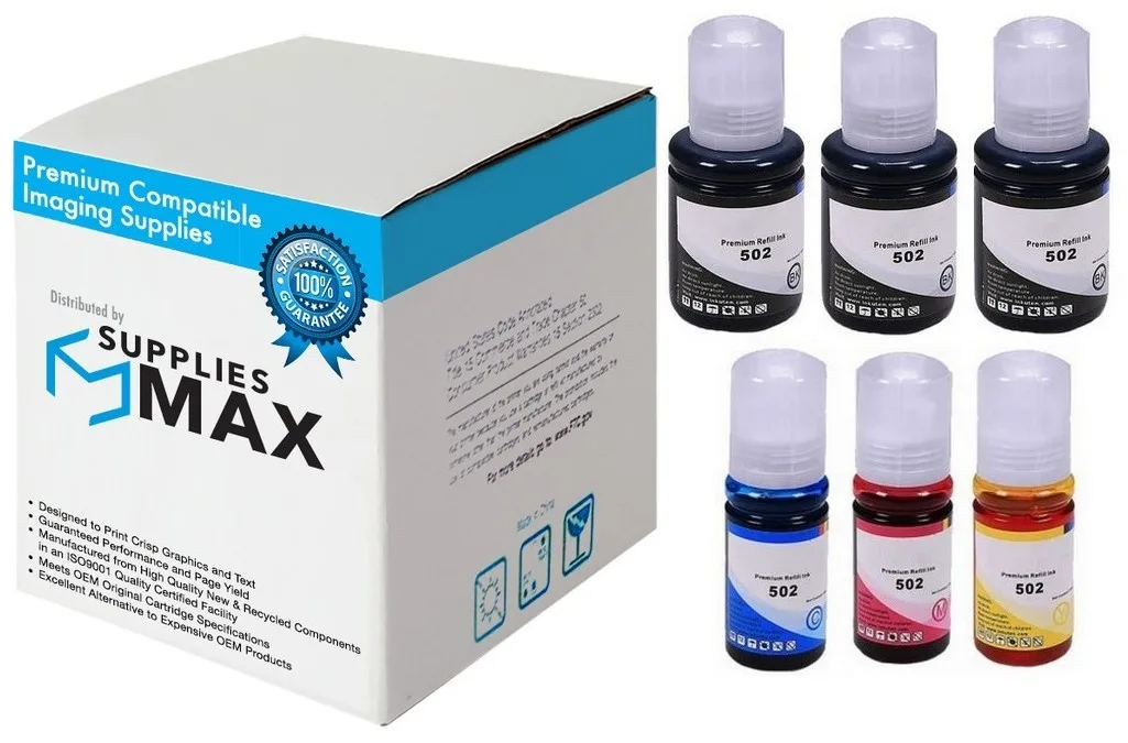 SuppliesMax SuppliesMax T502-BCS Ink Bottle Combo Pack BK/C/M/Y — product photo