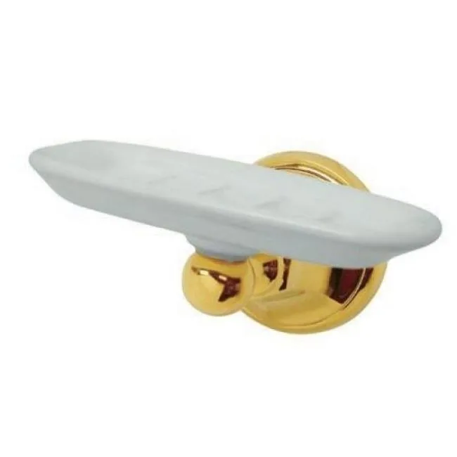 A polished brass soap dish with a sleek, contemporary design