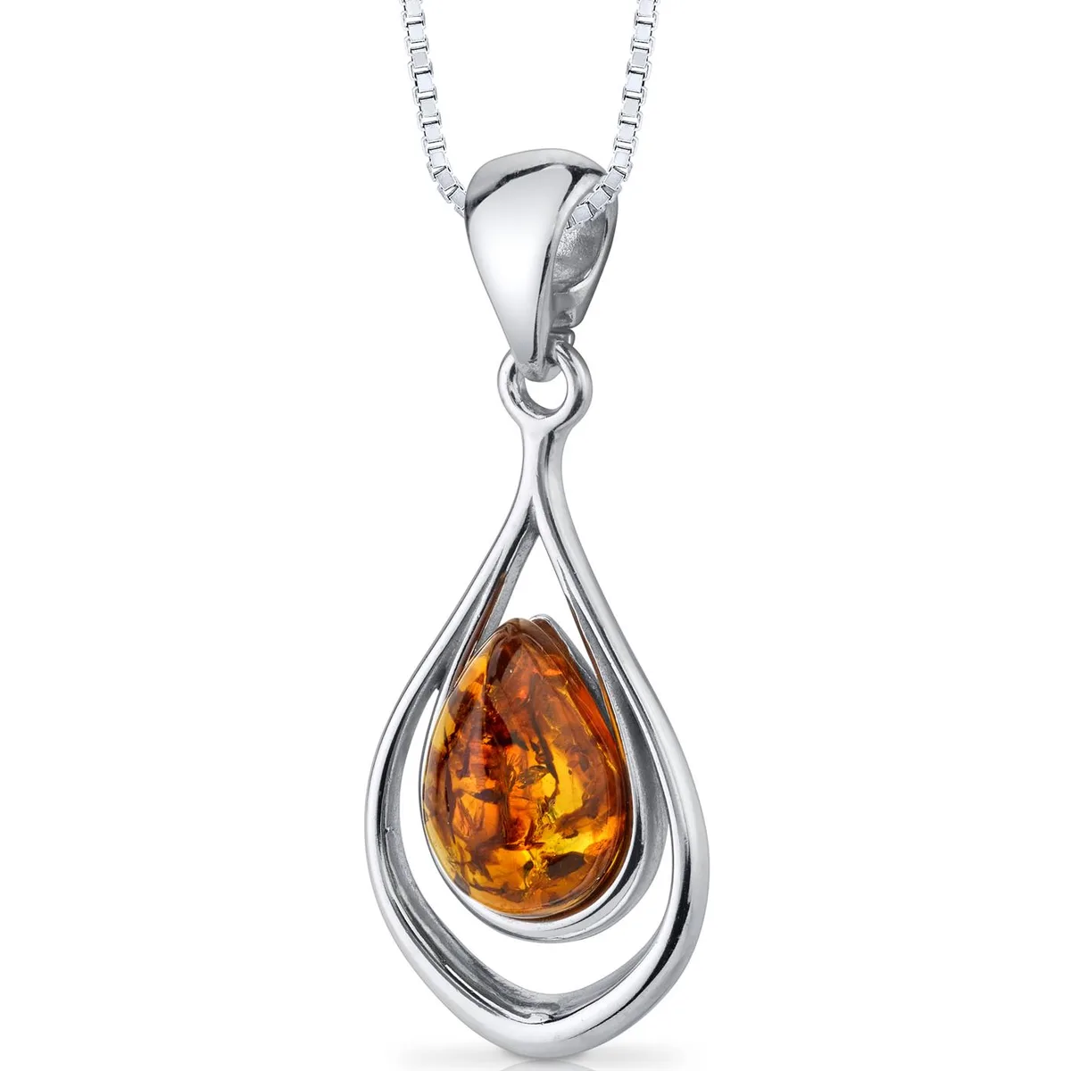Oravo Oravo Baltic Amber Sterling Silver Pendant Necklace Cognac Tear Drop 18" SP11116 — product photo