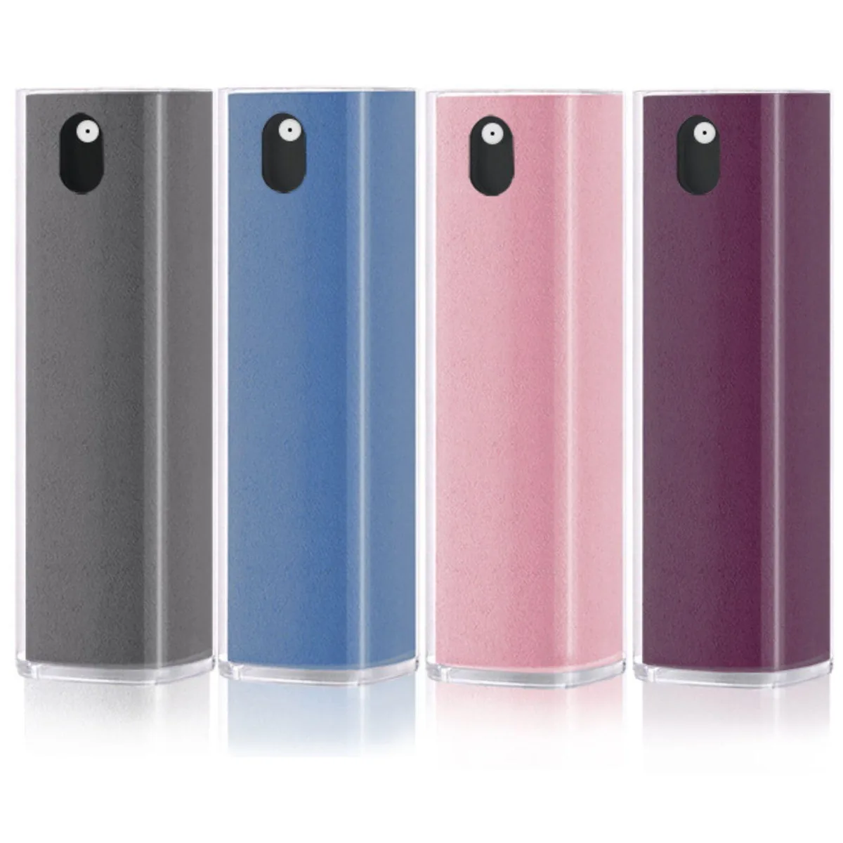 Four small spray bottles with microfiber cloths