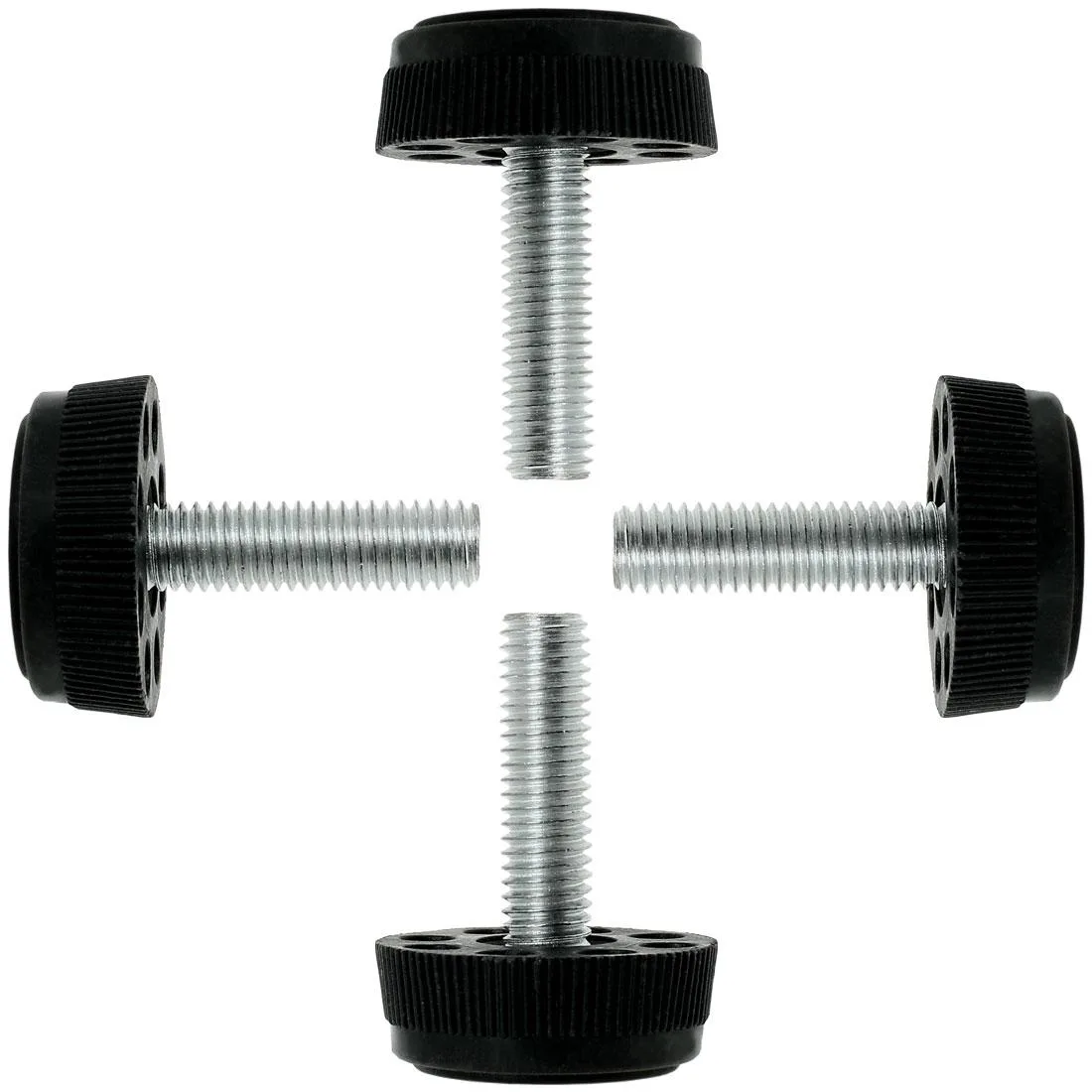 Four M8 adjustable leveling feet with 28mm screw and 30mm plastic base