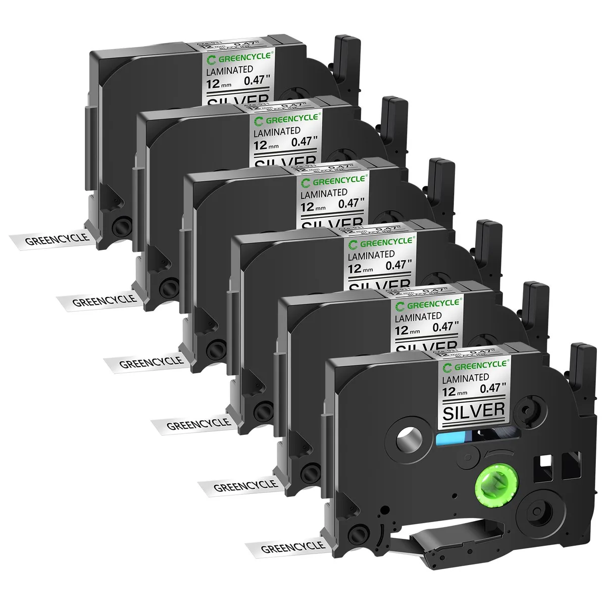 GREENCYCLE GREENCYCLE TZe-931 12mm Black on Silver Laminated Tape 6 Pack — product photo