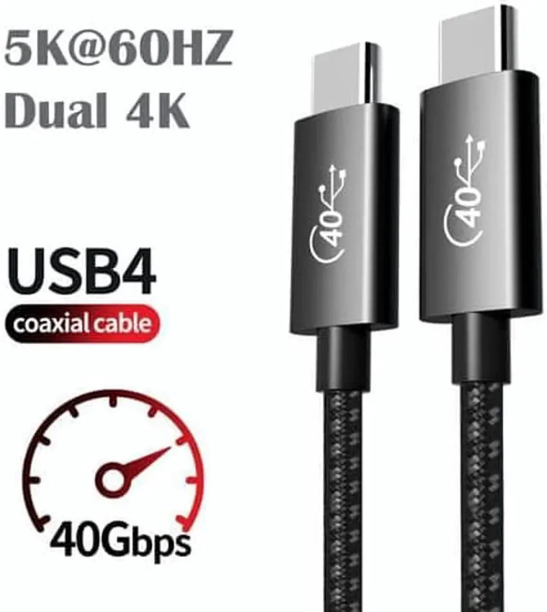 USB4 Thunderbolt cable with braided jacket and metal connectors