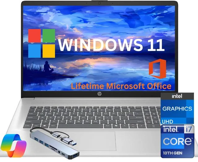 HP HP 17 laptop Intel Core i7-1355U 64GB 1TB NVMe 17.3 FHD Windows 11 Home Silver — product photo