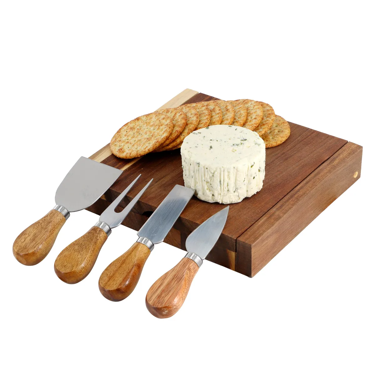 MegaChef MegaChef Acacia Wood 5 Piece Square Cheese Board Knife Set — product photo