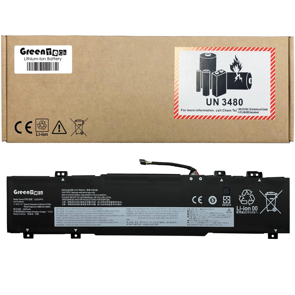 GreenTechLLC GreenTechLLC 5B11K09317 L22M3PF2 47WHR battery for Lenovo IdeaPad Slim 3 Slim 5 Light — product photo