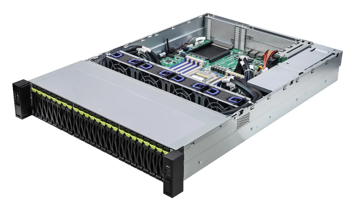 ASRock Rack ASRock Rack 2U24E2S-ROME 2U barebone server 24 NVMe bays 2 SATA/SAS bays 16 DDR4 slots — product photo