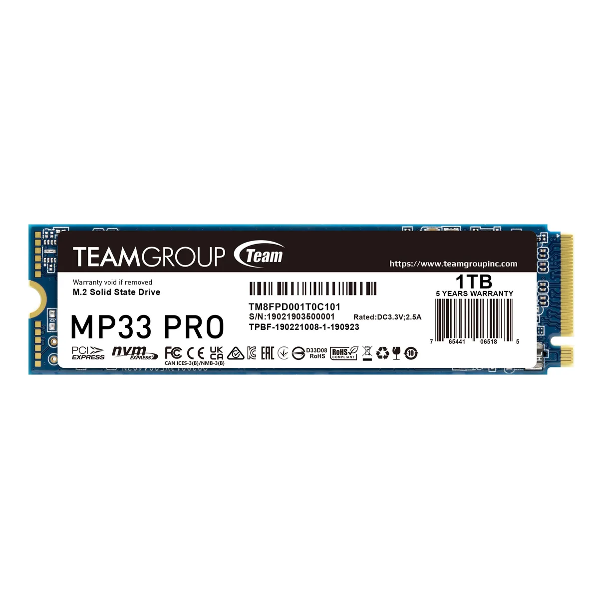 Team Group Team Group MP33 PRO 1TB M.2 2280 PCIe 3.0 x4 NVMe 1.3 internal SSD TM8FPD001T0C101 — product photo