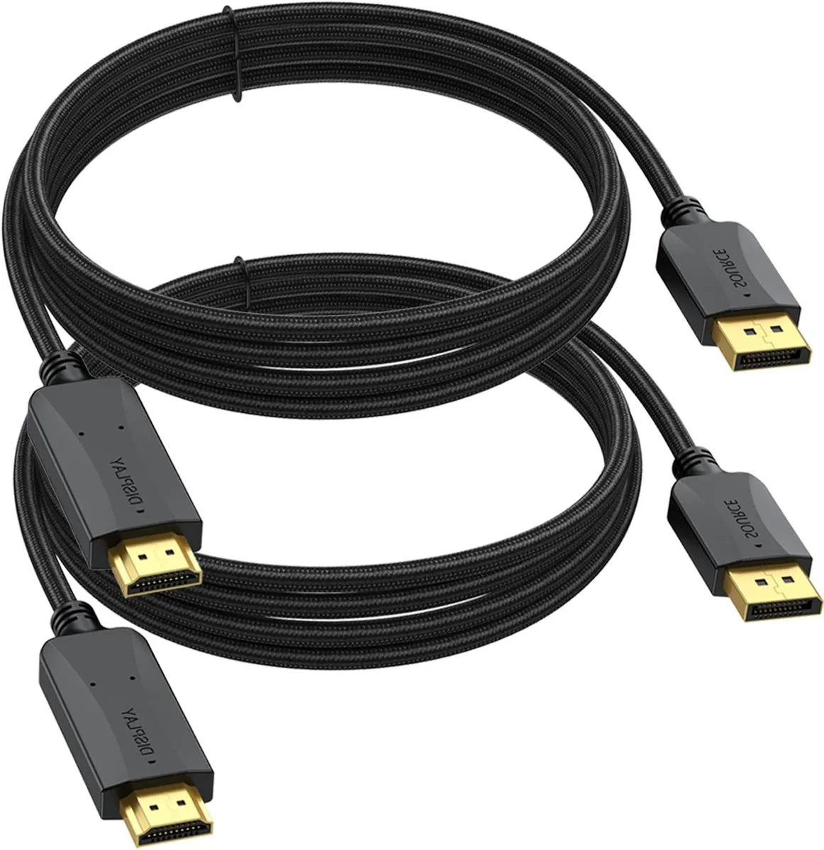 Keyence Keyence DisplayPort to HDMI cable 10 ft 2-pack 4K 30 Hz black braided — product photo