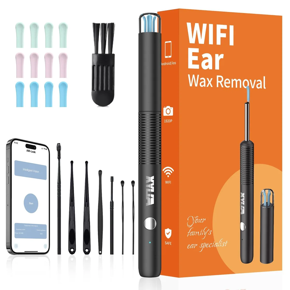 Ear Care Kit 1920P WiFi 12 Spoons IP67 Black — product photo
