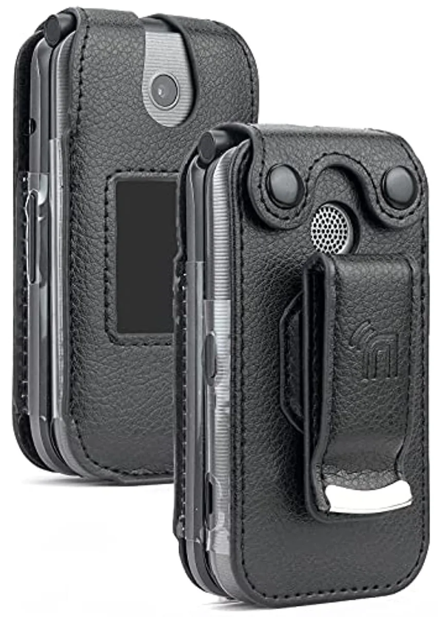 Nakedcellphone Nakedcellphone Fitted Case Black Vegan Leather Metal Clip Coolpad Belleza Flip 3321 — product photo