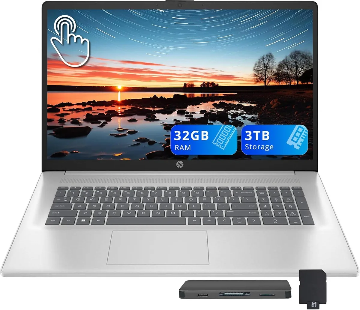 HP HP 17.3" HD+ Touchscreen Business Laptop Ryzen 5 7430U 32GB DDR4 2TB SSD + 1TB Dock 720p Camera Win 11 Silver — product photo
