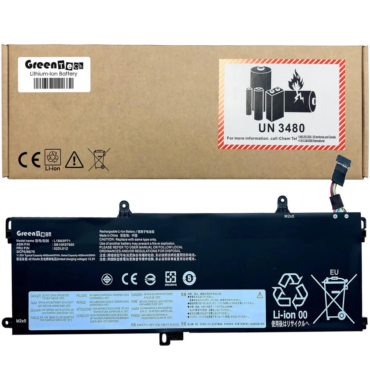 GreenTechLLC GreenTechLLC L18M3P71 laptop battery 11.52V 57Wh 3-cell for ThinkPad T590 P53S T15 P15S — product photo