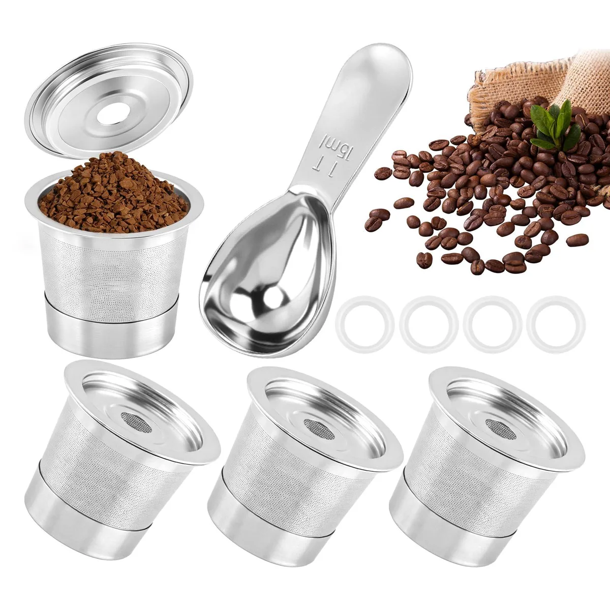  AROELIVUN 4-Pack Reusable Coffee Pods 304 Stainless Steel for Ninja CFP101 PB051 — product photo