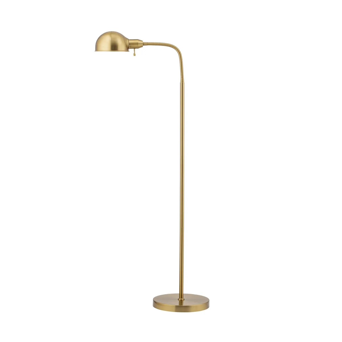 Antique brass floor lamp with flexible gooseneck and rotatable shade on 10 inch base