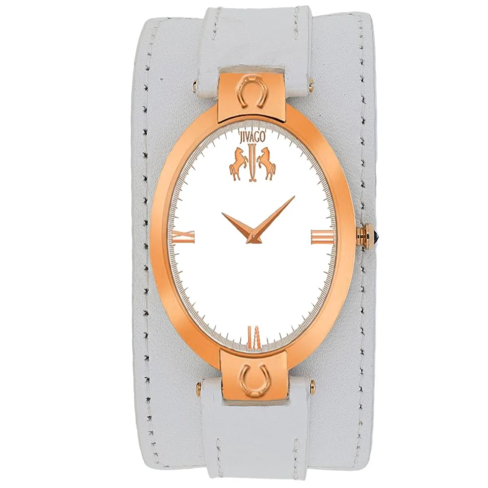 Silver dial watch with stainless steel case and leather strap