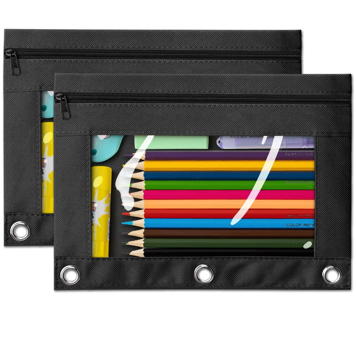  V-Opitos 2p Pencil Pouch - Black 2 Pack 3-Hole Zipper Binder Pouch 25 x 18.5 cm — product photo