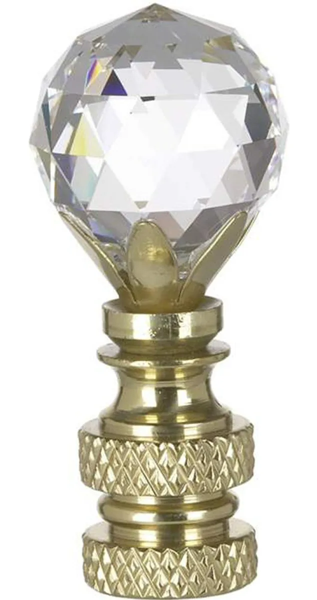 Polished brass base with clear crystal ball finial, two inches tall