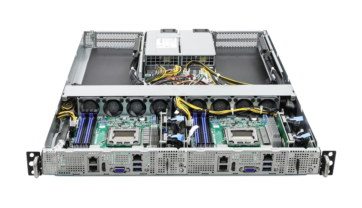 ASRock Rack ASRock Rack 1U2N2G-AM5/2T barebone server 1U dual-node AM5 1600W — product photo