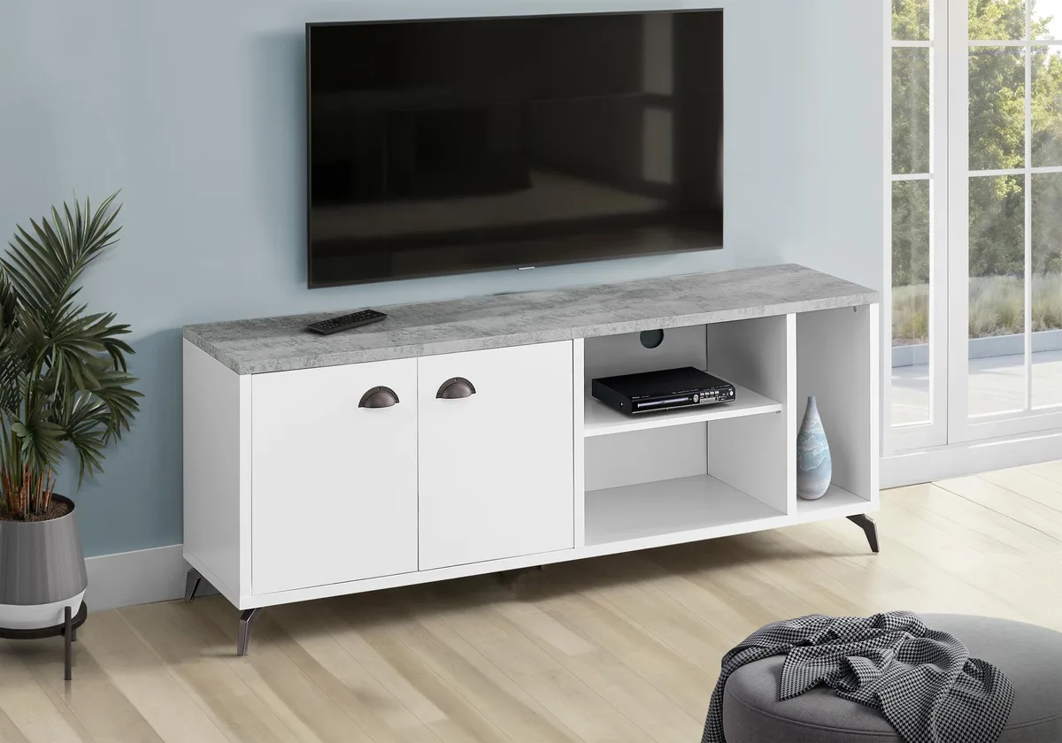tuphen tuphen 60 Inch TV Stand White Grey Cement Look 60x15.5x23.75 — product photo