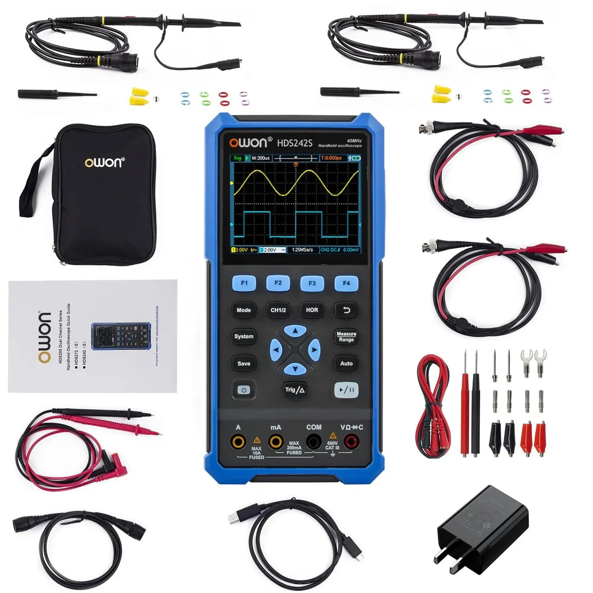 WUQ WUQ HDS242S 2+1CH Handheld Oscilloscope Multimeter Generator 40MHz 3.5 inch LCD — product photo
