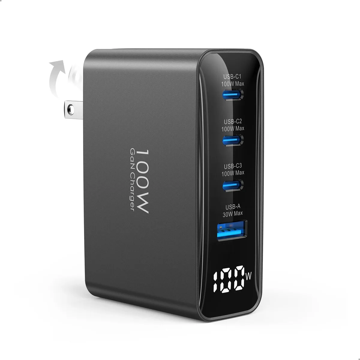  TOPADRE RCE-10002 100W USB-C Charger 4-Port GaN LED Display Black — product photo