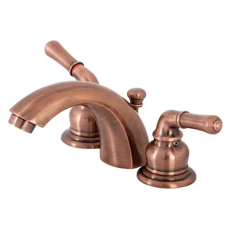 Antique copper mini-widespread bathroom faucet with single lever handle and brass construction