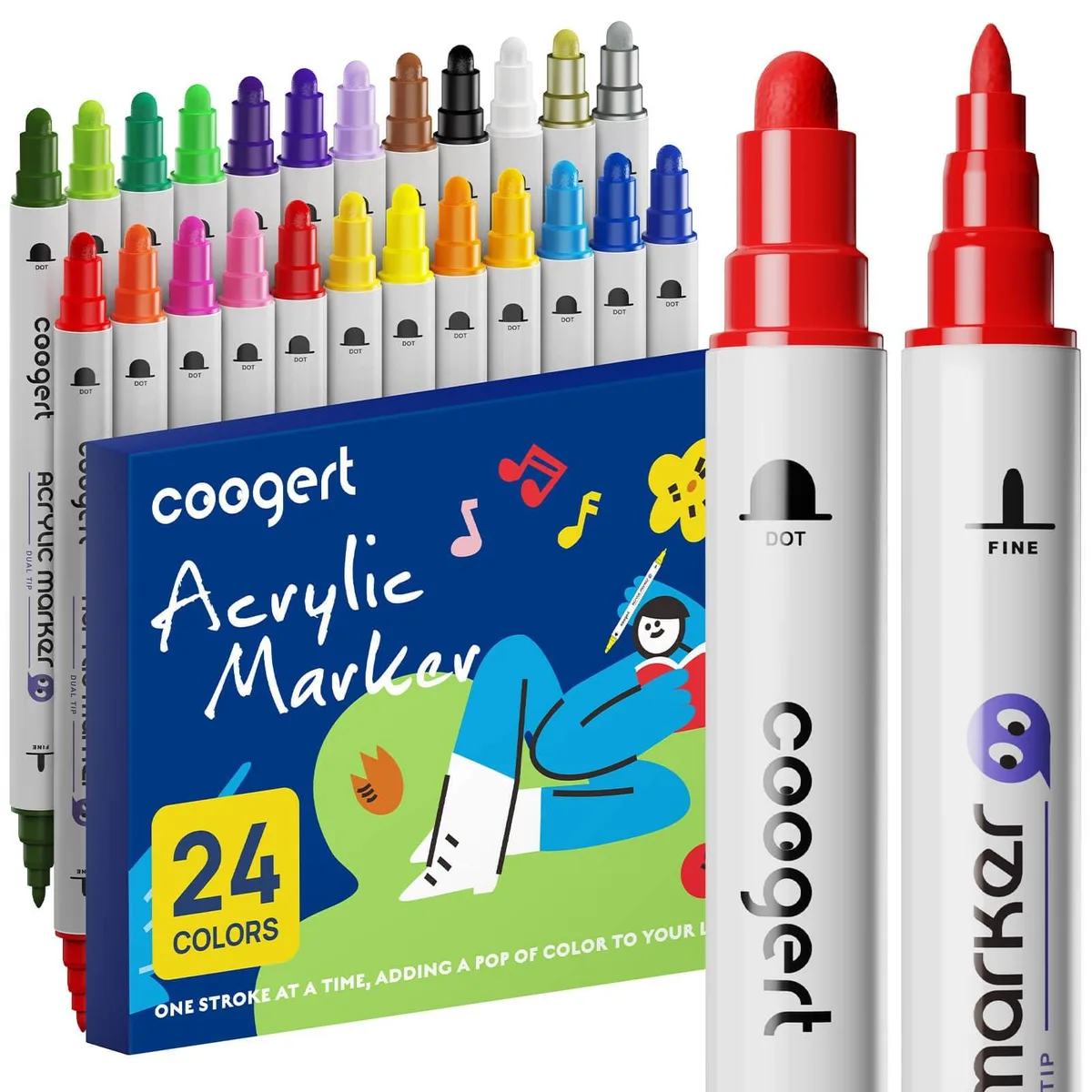 Coogert U1-PM-DT-DF-24 24 Dual-Tip Acrylic Paint Pens Fine Art — product photo