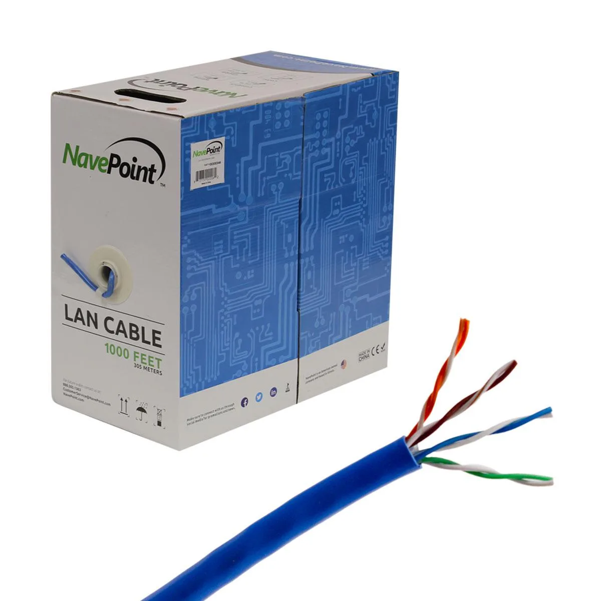 NavePoint NavePoint CAT5e UTP bulk ethernet cable 1000 ft blue — product photo