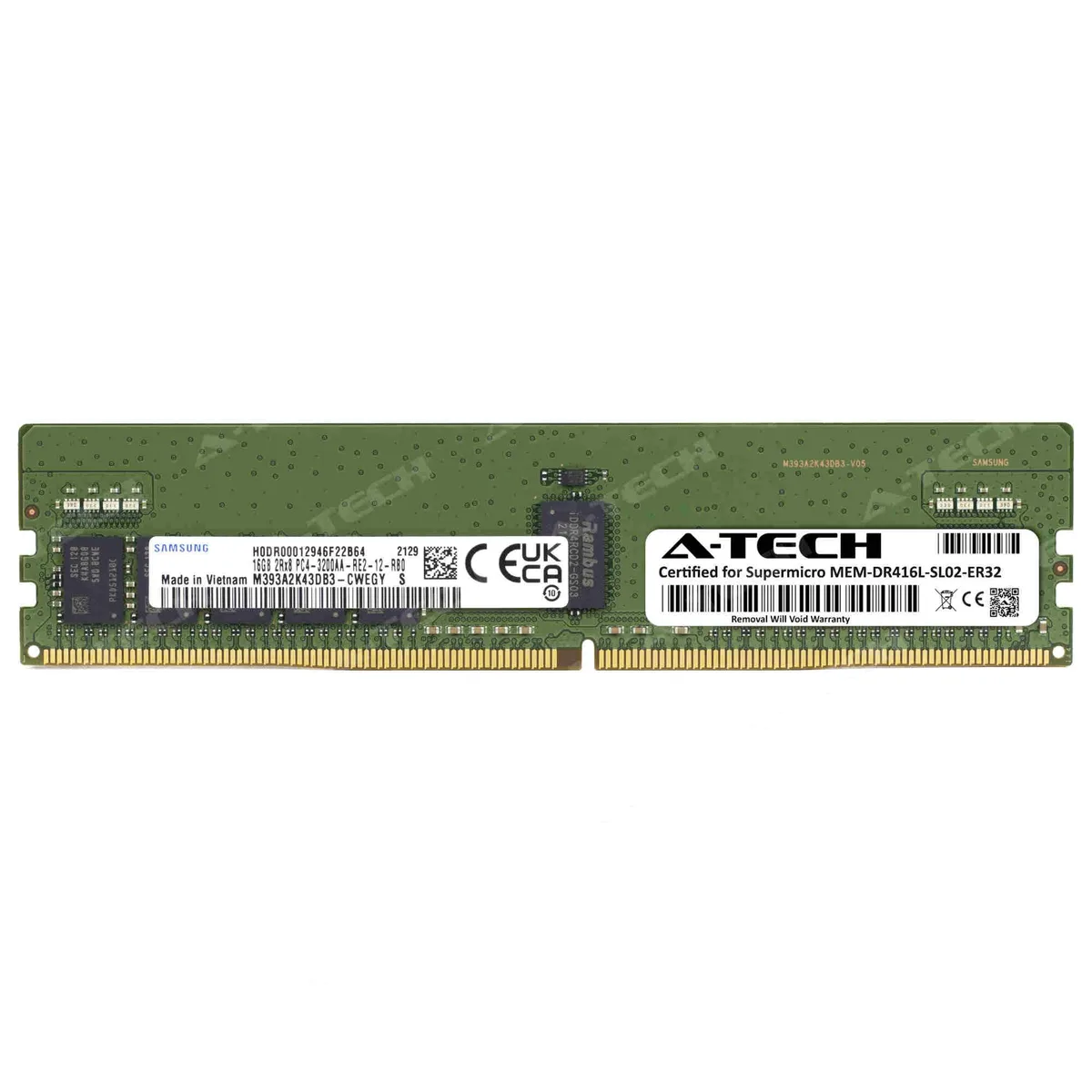 A-Tech A-Tech Supermicro Certified 16GB DDR4 3200MHz ECC RDIMM 2Rx8 CL22 1.2V 288-Pin Server Memory — product photo