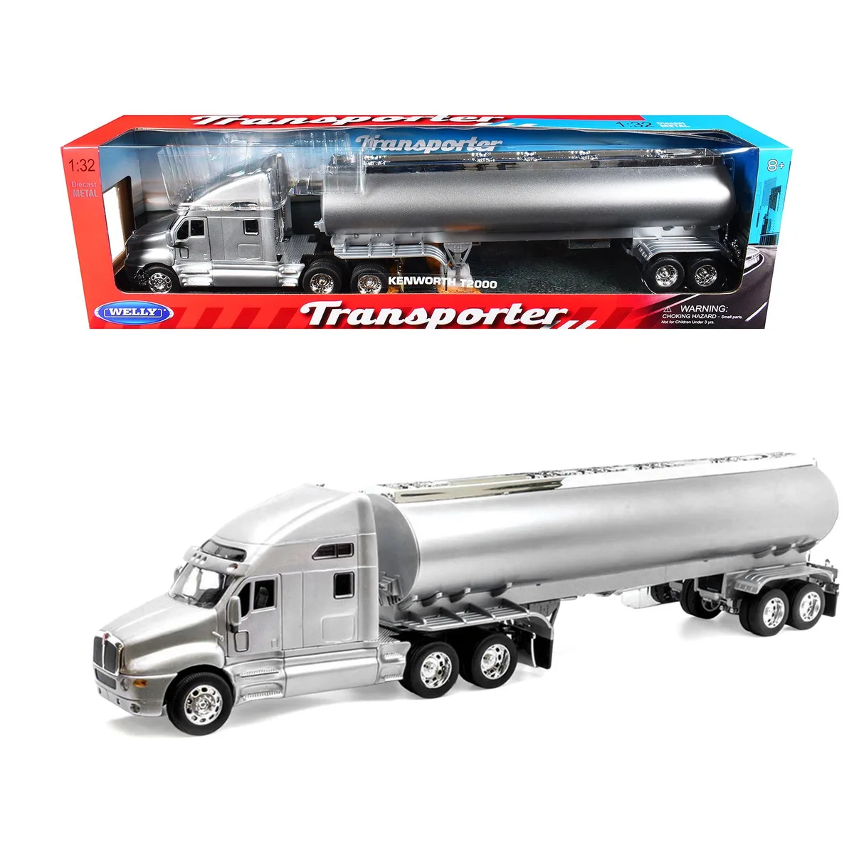 WELLY WELLY Kenworth T2000 Silver Metallic Truck &amp; Tanker Trailer 1/32 Diecast — product photo