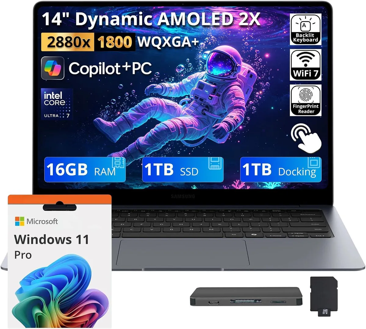 SAMSUNG SAMSUNG Galaxy Book6 Pro 14" 3K AMOLED Touch Intel Core Ultra 7 356H 16GB 1TB+1TB Dock Gray — product photo