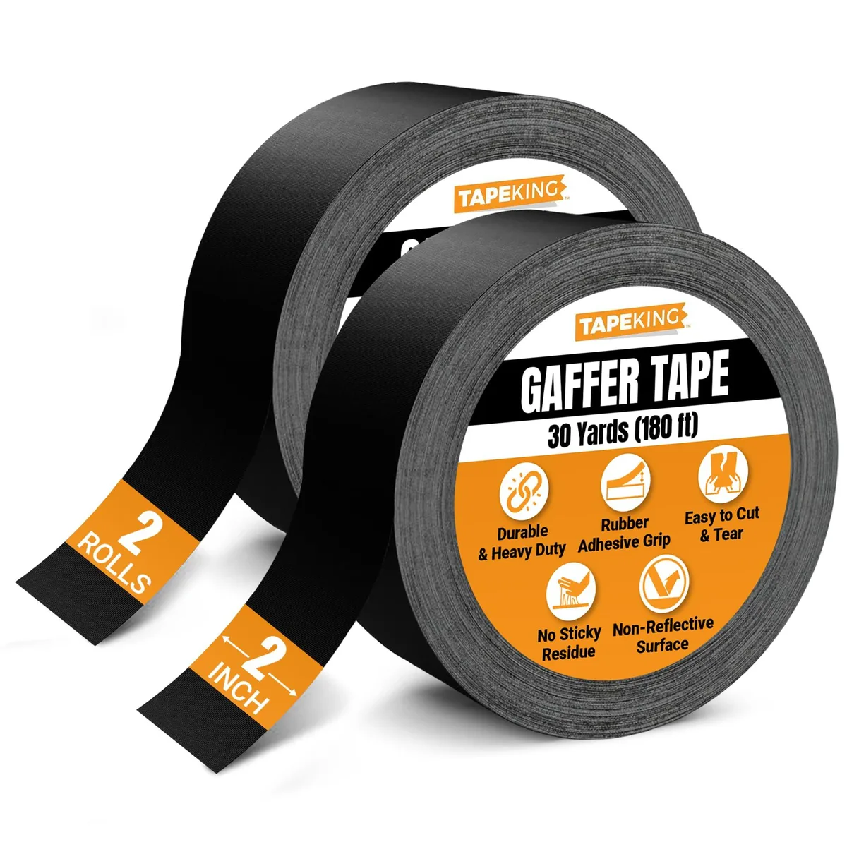  Tape King TK-043 Gaffers Tape Black 2 Inch x 30 Yards 180 Ft 2 Pack — product photo