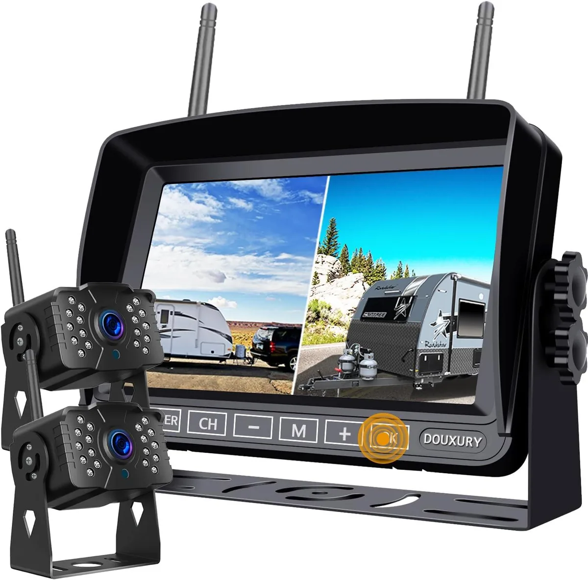 WUQ WUQ FHD 1080P 2 Digital RV Wireless Backup Camera System 4CH 7'' Monitor IP69K Waterproof — product photo