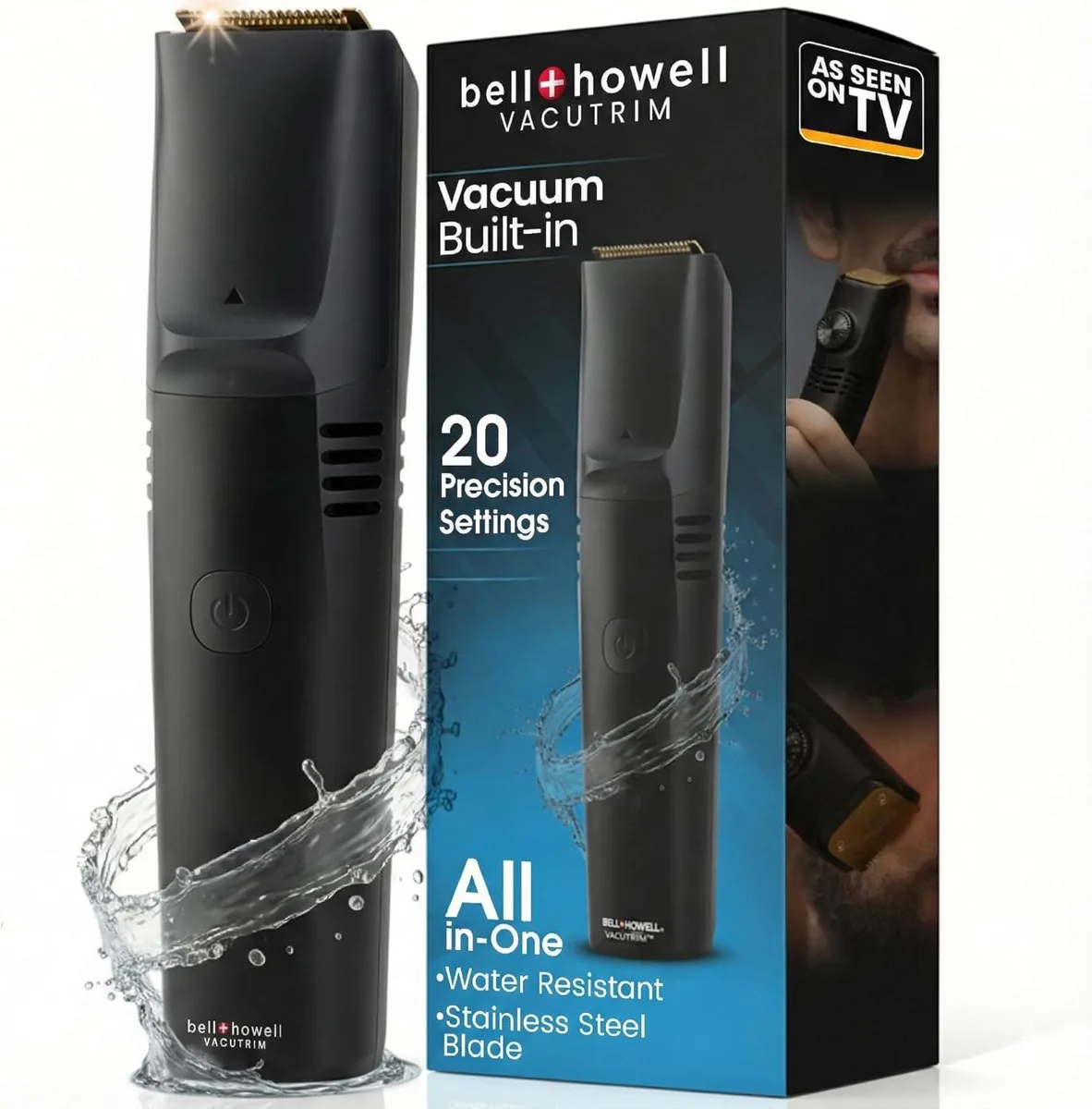 TAURKENAM TAURKENAM Vacutrim Cordless Beard Trimmer Shaver 20 Settings Vacuum Black 7.5in — product photo